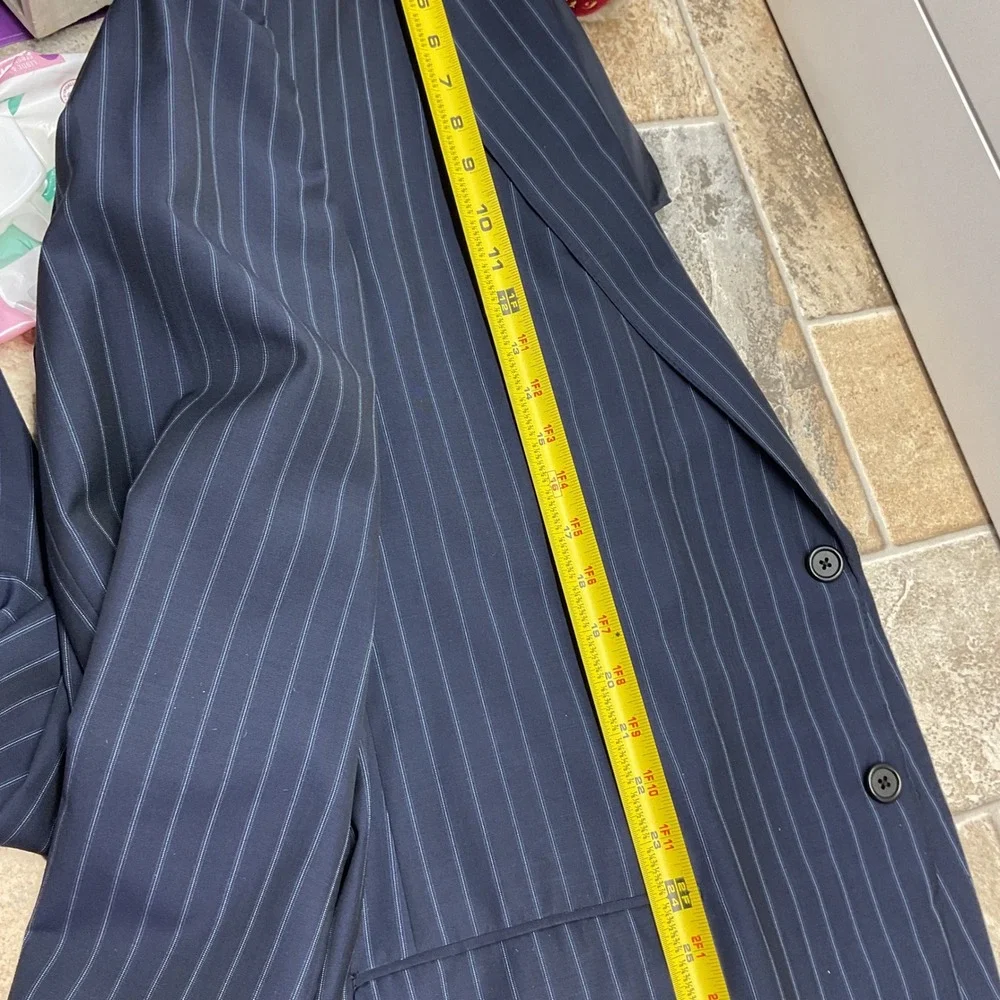 Oxxford Clothes Larrimors Navy Pinstripe Suit 2 Button Double Vent Wool Blazer